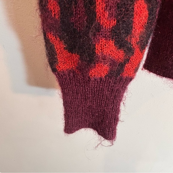KAREN MILLEN Sz M Red Black Pink Animal Pattern Mock Neck Wool Mohair Sweater - Picture 2 of 7